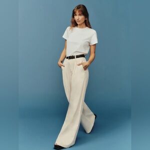 NWT Reformation Lowe Super Wide Leg Pleated HR Pants Fior Di Latte Sz 29 Casual